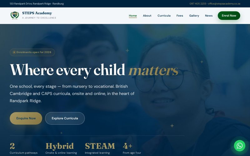 Steps Academy school website homepage